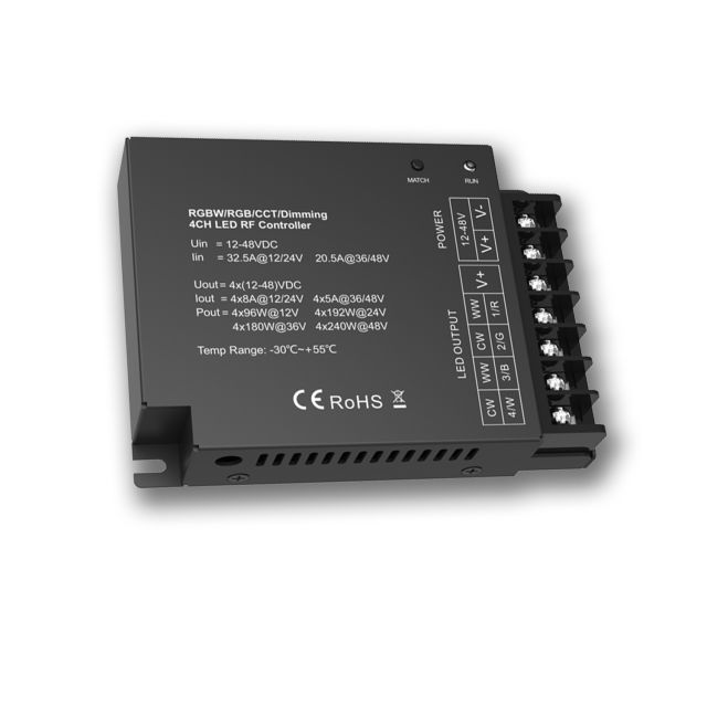 SERRI Funk Mesh PWM-Dimmer, 1-4 Kanal SC/CCT/RGB/RGBW, 12-24V/DC, 4x8A, 36-48V/DC, 4x5A