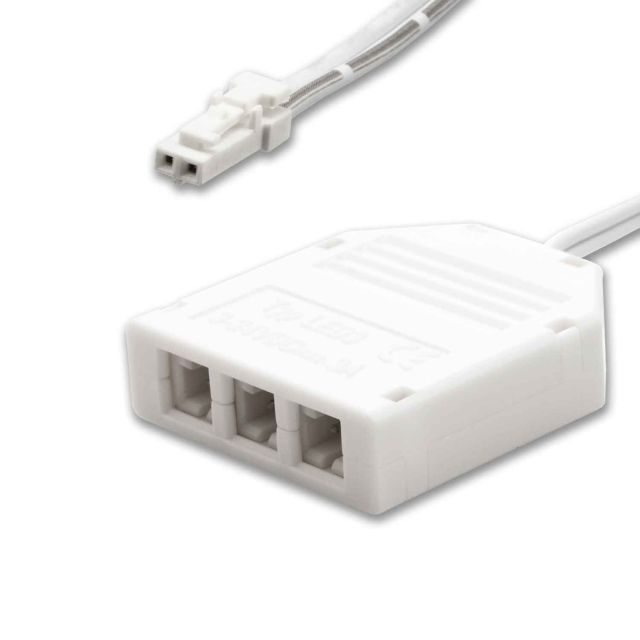 Plug&Play-F 3-fach Verteiler (1 Male-Stecker an 3 Female-Buchsen), 2-polig, max. 3,5A, weiß, 30cm