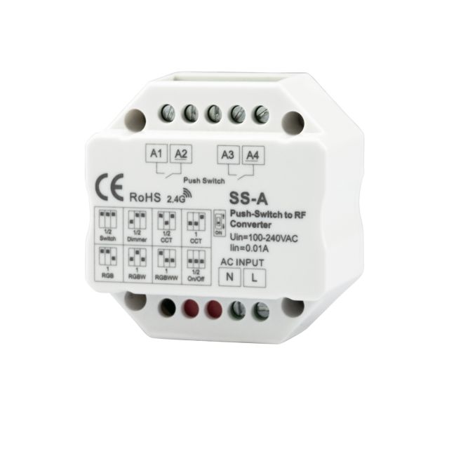 SERRI 2-Push Input, Funk-Output für Switch/Dimm/CCT/ RGB/RGBW Empfänger, 100-240V