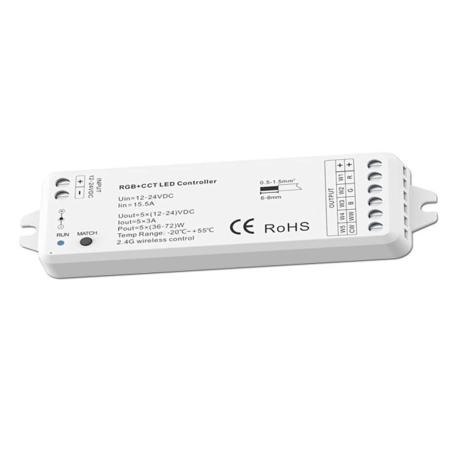 SERRI RGB/CCT Funk Mesh PWM-Controller, 1-5 Kanal SC/CCT/RGB/RGBW/RGBCCT, 12-24V/DC, 5x3A