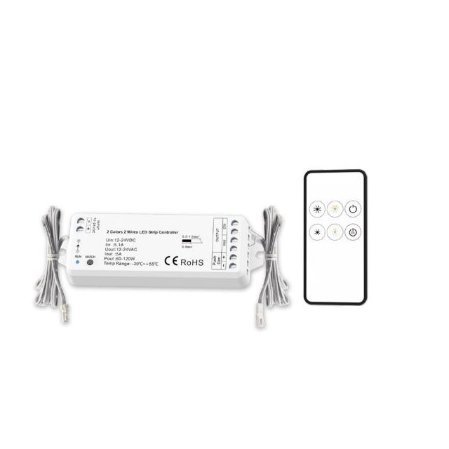Plug&Play-F LED weißdynamischer Push/Funk PWM-Controller, 12-24V/DC, 5A, inkl. Fernbedienung 