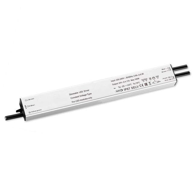LED PWM-Trafo, 24V/DC, 0-60W, IP67, flach, Push/DALI-2 dimmbar, SELV