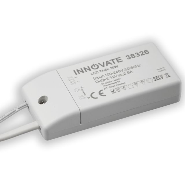 LED Trafo 12V DC, 0-30W, Plug&Play-F, 120cm AC EU Anschlusskabel