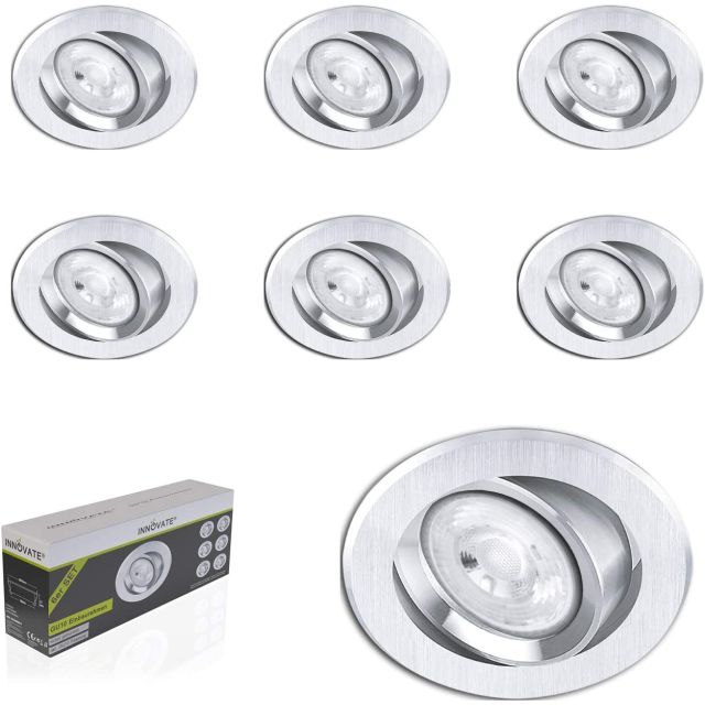 GU10 Einbaurahmen, 6 STK, nickel gebürstet, inkl. GU10 Fassung, schwenkbar, 68mm Lochausschnitt