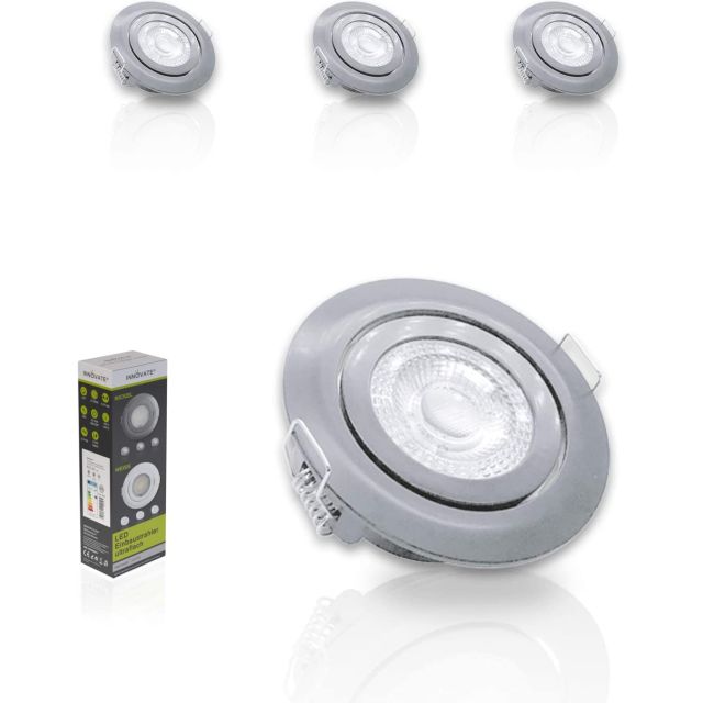 LED Einbaustrahler 3 STK, Nickel gebürstet, schwenkbar, 7W, warmweiß, dimmbar