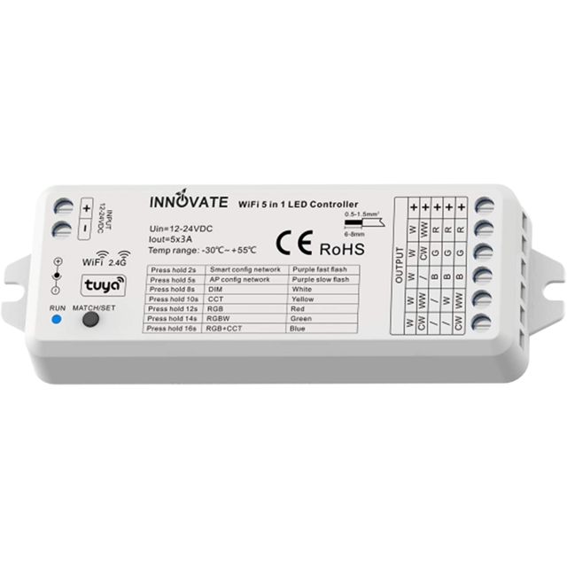 LED Wifi Tuya Controller 5in1, SC/CCT/RGB/RGB-WW/RGB-CCT