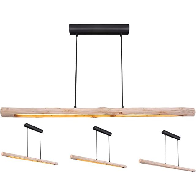 LED Hängeleuchte, Metall schwarz matt/Holz natur, 25W, 3000K, 3 Lichtstufen über Wandschalter