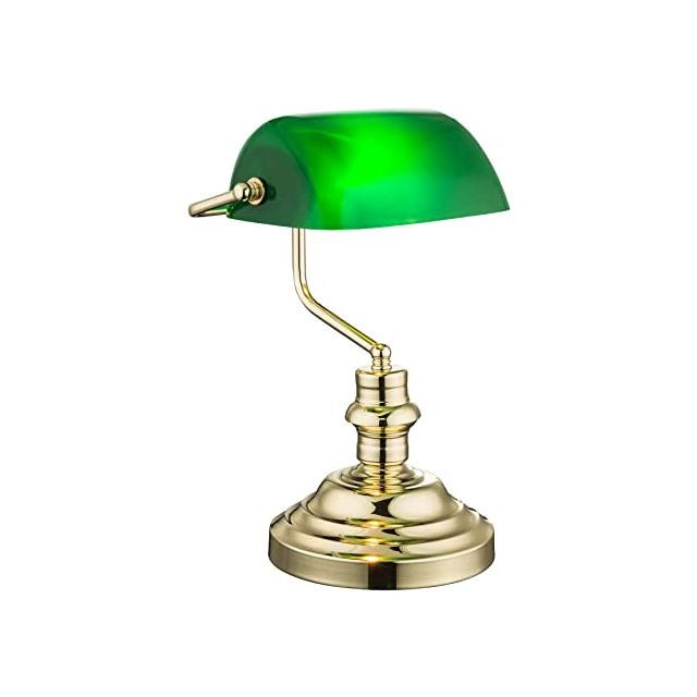 LED Tischleuchte Retro, Metall messingfarben/Acryl grün, 60W, exkl. 1x E27 Leuchtmittel