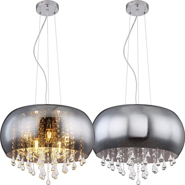 LED Hängeleuchte, Metall verchromt/Glaskristalle klar, 25W, exkl. 5x E14 Leuchtmittel