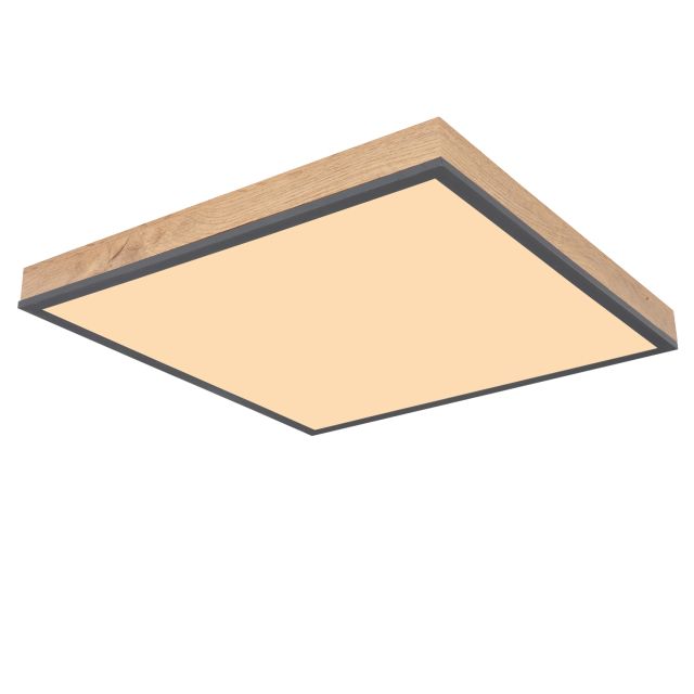 LED Deckenleuchte, Graphit/Holzoptik, Acryl opal, 450x450mm