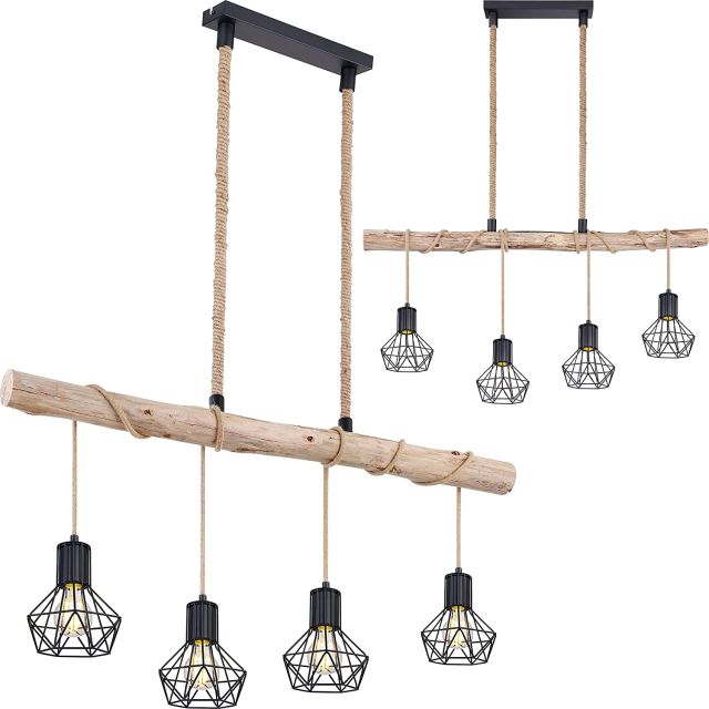 LED Hängeleuchte, Metall schwarz/Holz naturfarben