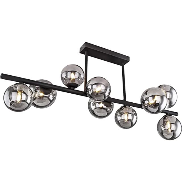 LED Deckenleuchte Glas, schwarz, Glaskugeln: 4x12cm u. 5x10cm, inkl. 9x G9 Leuchtmittel