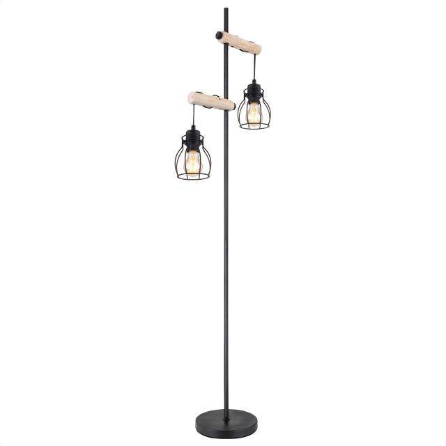 LED Stehleuchte, Metall schwarz matt, 2x E27 Leuchtmittel