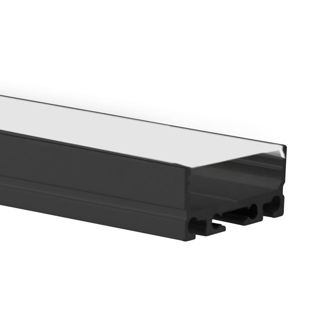 Profi LED Aufbauprofil Mini 24 schwarz, 2 Meter inkl. flacher opaler Abdeckung