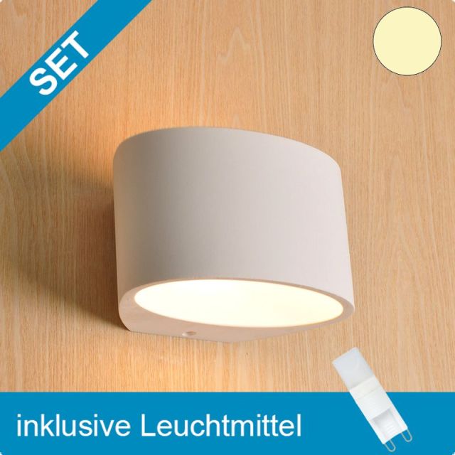 LED Gipsleuchte oval mit tauschbaren Retro G9 Leuchtmittel 3,5W warmweiss