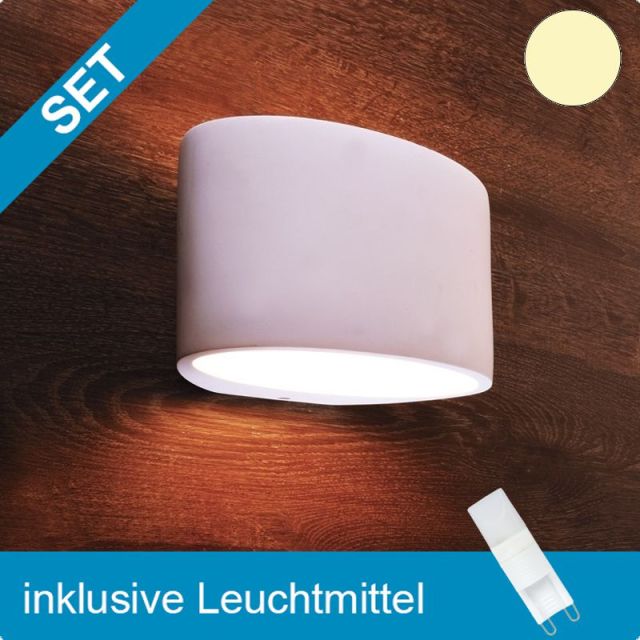LED Gipsleuchte überstreichbar mit tauschbaren Retro G9 Leuchtmittel 3,5W