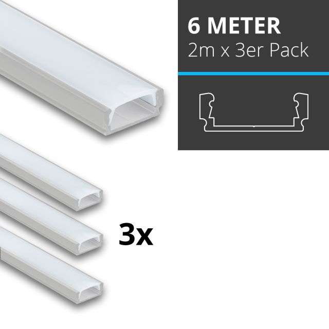 Profi LED SET 6M (3x2M) Aufbauprofil Mini 12 klar inkl. Abdeckung klar