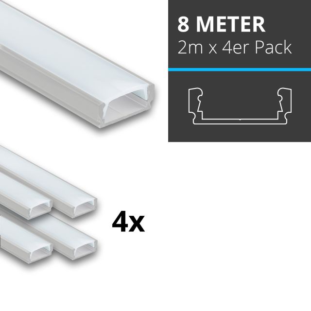 Profi LED SET 8M (4x2M) Aufbauprofil Mini 12 klar inkl. Abdeckung klar