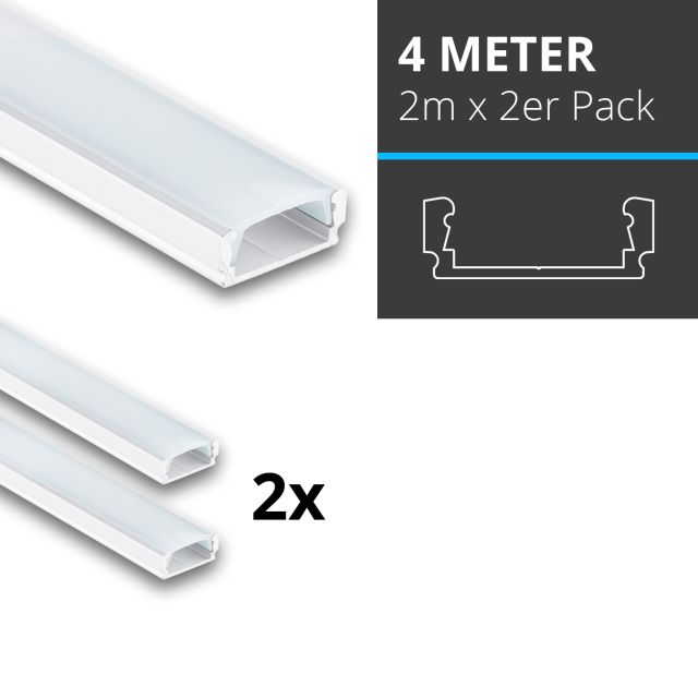 Profi LED SET 4M (2x2M) Aufbauprofil Mini 12 weiss inkl. Abdeckung klar