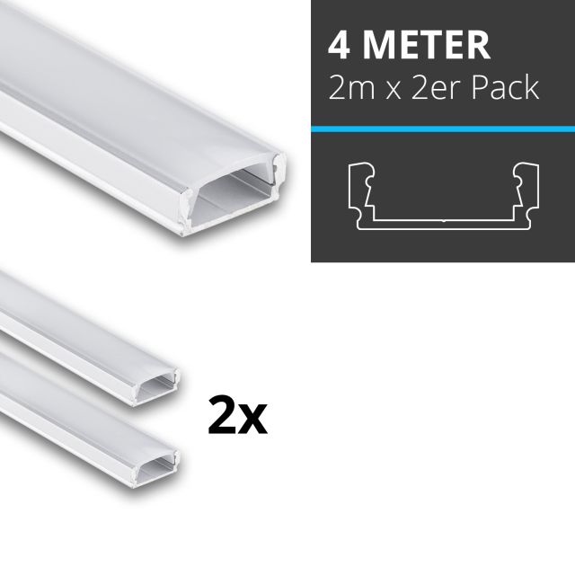 Profi LED SET 4M (2x2M) Aufbauprofil Mini 12 weiss inkl. milchiger Abdeckung