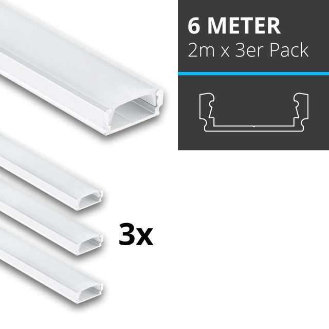 Profi LED SET 6M (3x2M) Aufbauprofil Mini 12 weiss inkl. milchiger Abdeckung