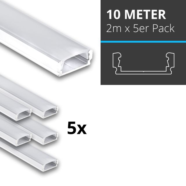Profi LED SET 10M (5x2M) Aufbauprofil Mini 12 weiss inkl. milchiger Abdeckung