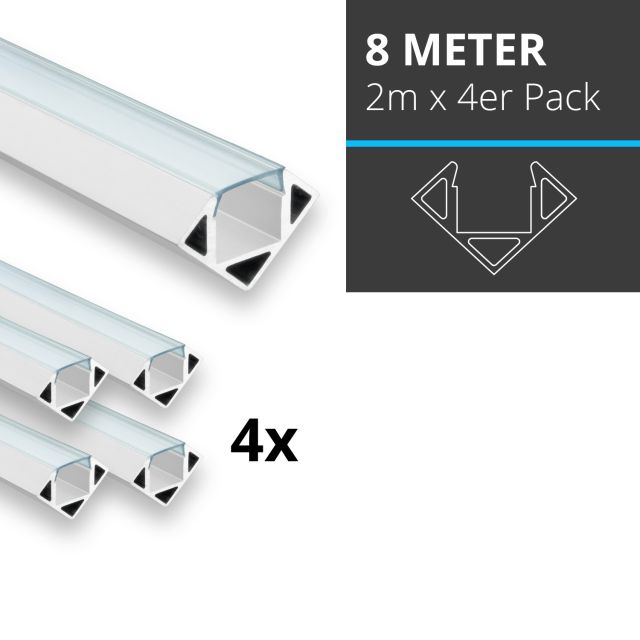 Profi LED SET 8M (4x2M) Eckprofil Mini 11 weiss inkl. klarer Abdeckung