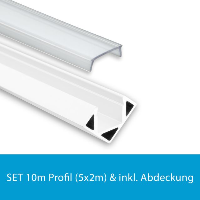 Profi LED SET 10M (5x2M) Eckprofil Mini 11 weiss inkl. klarer Abdeckung
