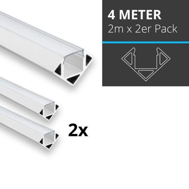 Profi LED SET 4M (2x2M) Eckprofil Mini 11 weiss inkl. milchiger Abdeckung