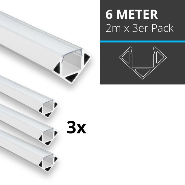 Profi LED SET 6M (3x2M) Eckprofil Mini 11 weiss inkl. milchiger Abdeckung