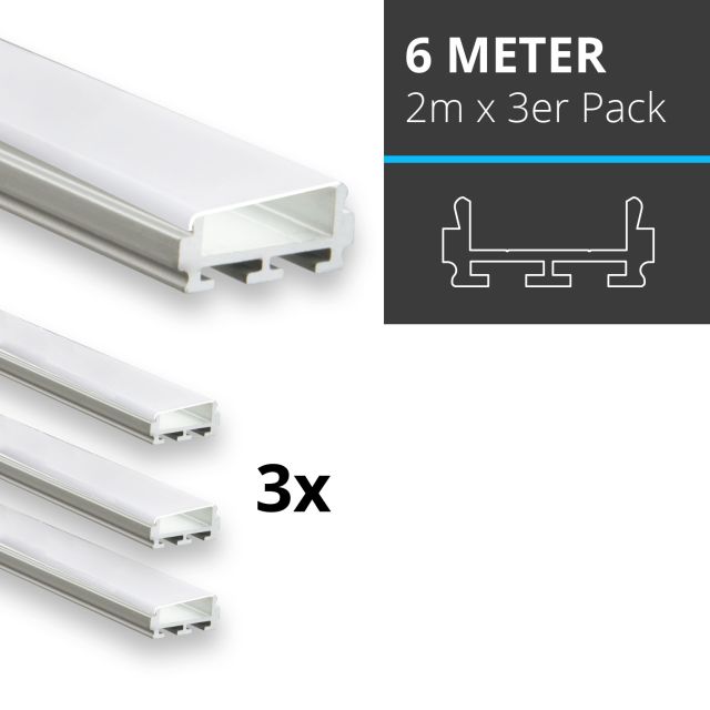 Profi LED SET 6M (3x2M) Aufbauprofil Micro 12 inkl. flacher milchiger Abdeckung