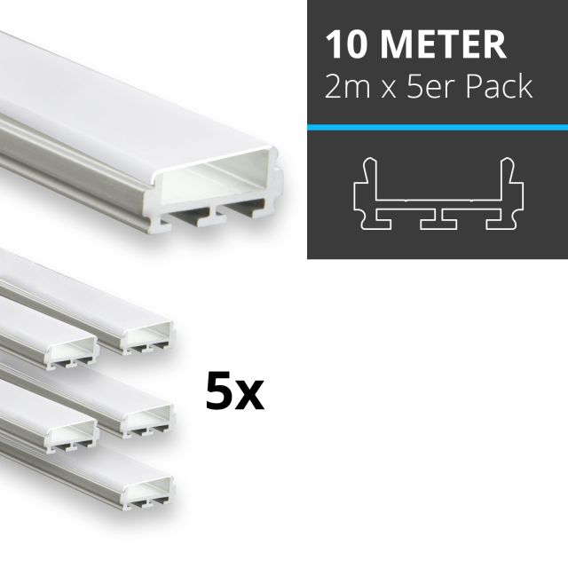 Profi LED SET 10M (5x2M) Aufbauprofil Micro 12 inkl. flacher milchiger Abdeckung