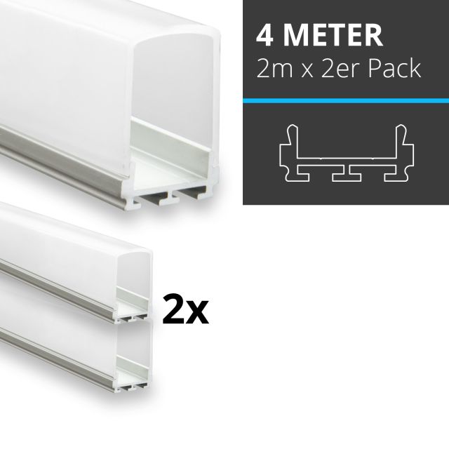 Profi LED SET 4M (2x2M) Aufbauprofil Micro 12 inkl. hoher milchiger Abdeckung