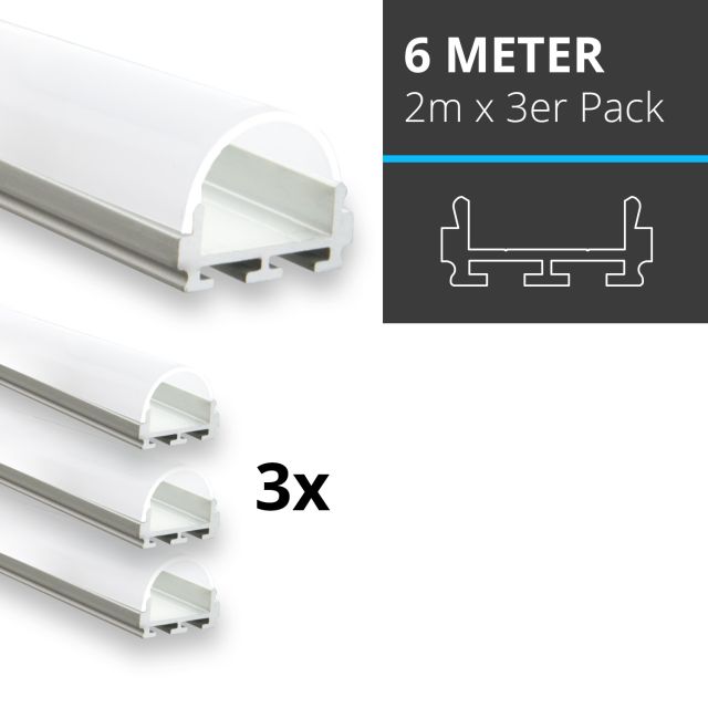 Profi LED SET 6M (3x2M) Aufbauprofil Micro 12 inkl. runder milchiger Abdeckung