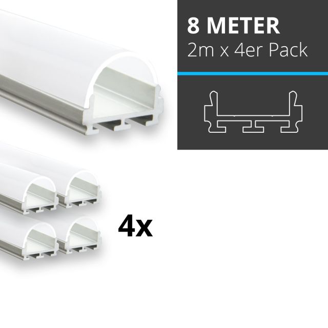 Profi LED SET 8M (4x2M) Aufbauprofil Micro 12 inkl. runder milchiger Abdeckung
