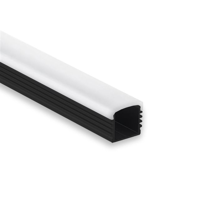 Profi LED Aufbauprofil Maxi 12 schwarz, 2 Meter inkl flacher milchiger Abdeckung