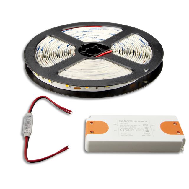 LED Streifen 5M SET 24V, 4,8W/m inkl. Mini Kabeldimmer + Trafo ECO
