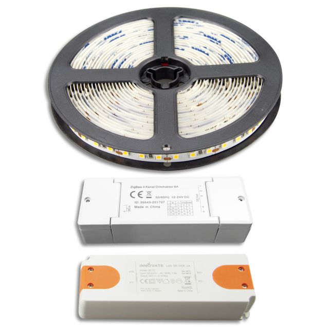 LED Streifen 5M SET 24V, 9,6W/m inkl. ZIGBEE Controller + Trafo ECO