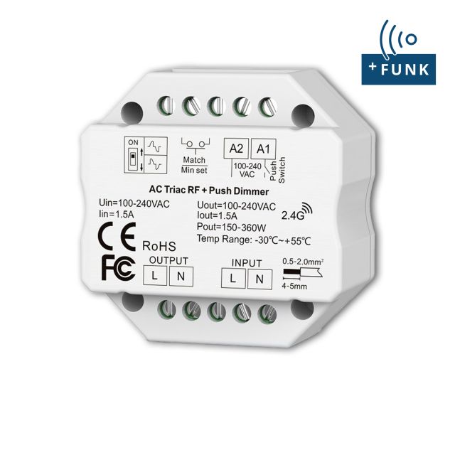 SERRI und Zigbee 3.0 Push/Funk Dimmer, 230V/AC, 360VA, Phasenan-/Abschnitt wählbar