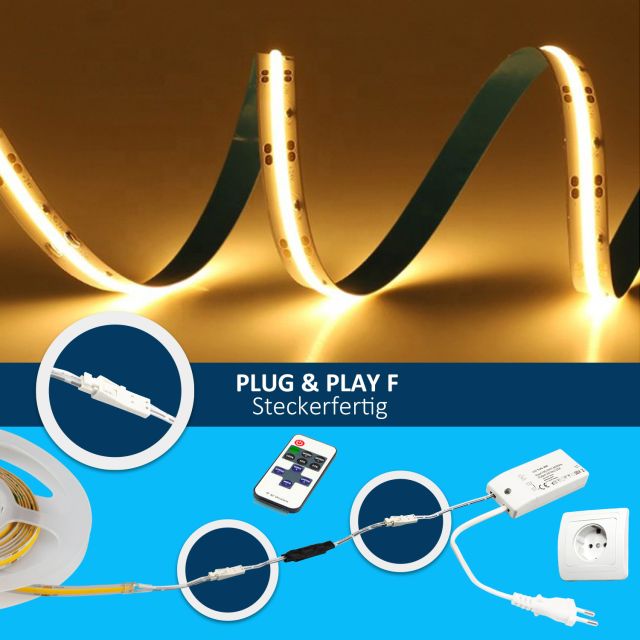 LED PLUG&PLAY-F COB Streifen Set-2M, 10W/M, warmweiß steckerfertig