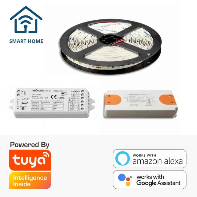 LED Streifen Set Smart Home, 12V, 4,8W/m, 3000K, 500cm, inkl. Trafo und Wifi Tuya Controller