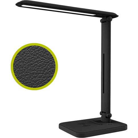 LED Schreibtischlampe, schwarz, 7W, Wireless Charging, 3 Lichtfarben, dimmbar