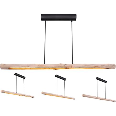 LED H&auml;ngeleuchte, Metall schwarz matt/Holz natur, 25W, 3000K, 3 Lichtstufen &uuml;ber Wandschalter