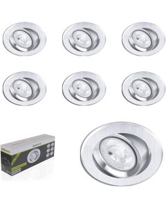 GU10 Einbaurahmen, 6 STK, nickel gebürstet, inkl. GU10 Fassung, schwenkbar, 68mm Lochausschnitt