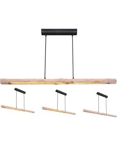 LED Hängeleuchte, Metall schwarz matt/Holz natur, 25W, 3000K, 3 Lichtstufen über Wandschalter