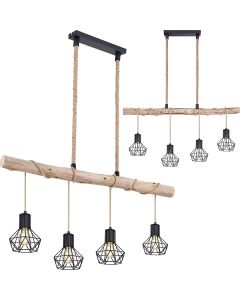 LED Hängeleuchte, Metall schwarz/Holz naturfarben