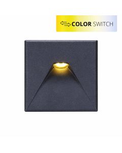 LED Treppenbeleuchtung, schwarz, 230V, 3W, ColorSwitch, eckig, IP44, inkl. Einputzdose